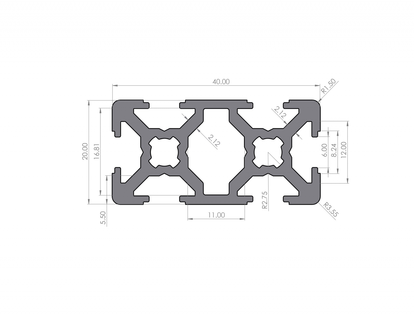 Aluminiumprofil 20x40 Nut 6 B-Typ